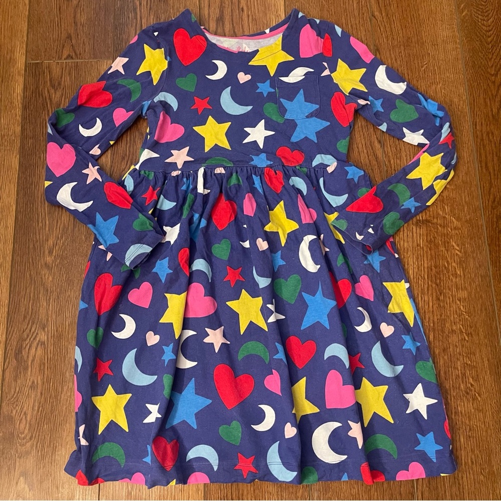 Mini Boden colorful star and heart patterned dress with pockets
